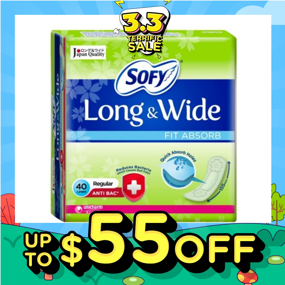 Long & Wide Fit Absorb Pantyliner Anti-Bacteria Regular 40s