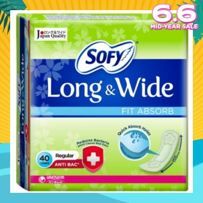 SOFY Long & Wide Fit Absorb Pantyliner Anti-Bacteria Regular 40s