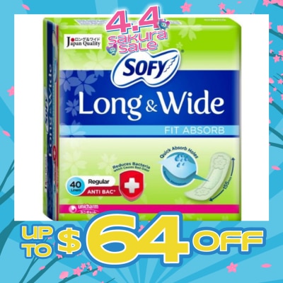 SOFY - Long & Wide Fit Absorb Pantyliner Anti-Bacteria Regular 40s