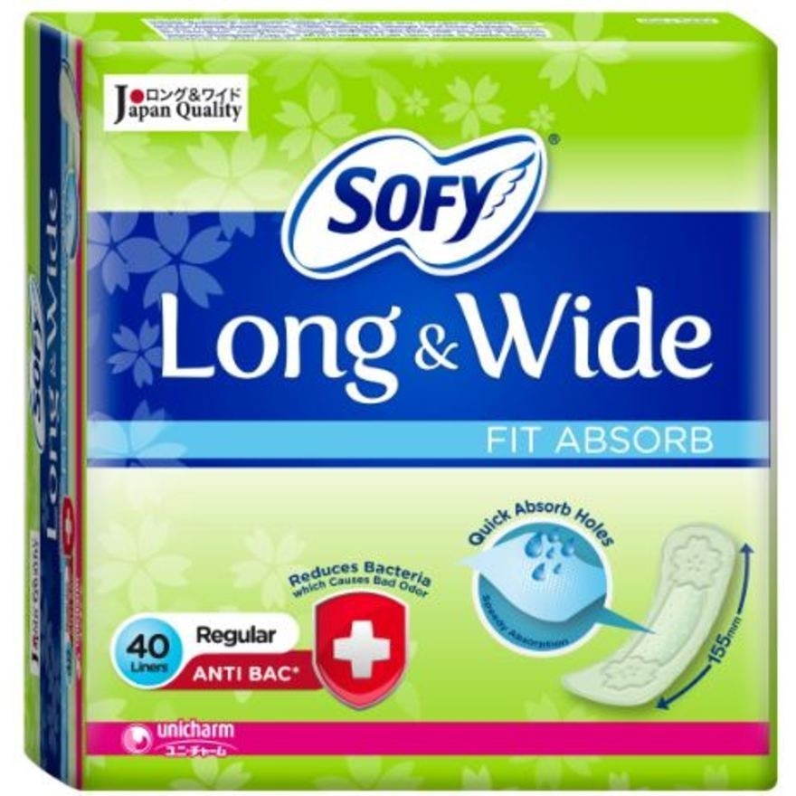 Long & Wide Fit Absorb Pantyliner Anti-Bacteria Regular 40s