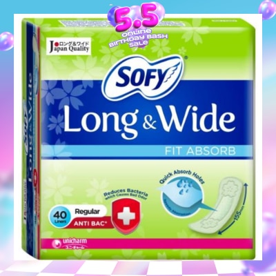SOFY - Long & Wide Fit Absorb Pantyliner Anti-Bacteria Regular 40s (Expiry: Mar`2027)