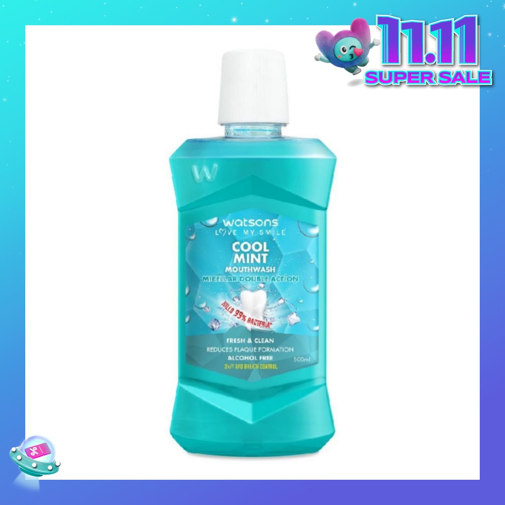 Watsons Micellar Double Action Fresh & Clean Cool Mint Mouthwash 500ml<BR>