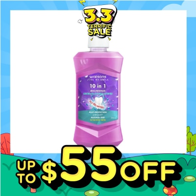 WATSONS 10 In 1 Micellar Double Action Multi-Protection Anticavity Mouthwash Alcohol Free (Bad Breath Control) 500ml