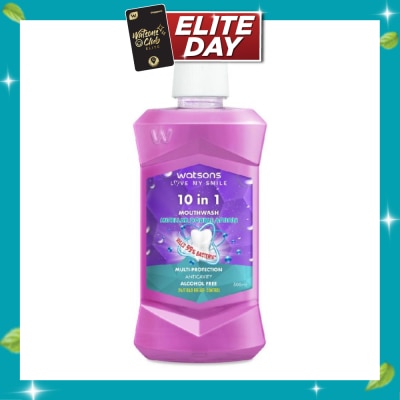 WATSONS 10 In 1 Micellar Double Action Multi Protection Anticavity Mouthwash Alcohol Free (Bad Breath Control) 500ml image