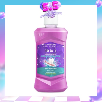 WATSONS - 10 In 1 Micellar Double Action Multi-Protection Anticavity Mouthwash Alcohol Free (Bad Breath Control) 500ml
