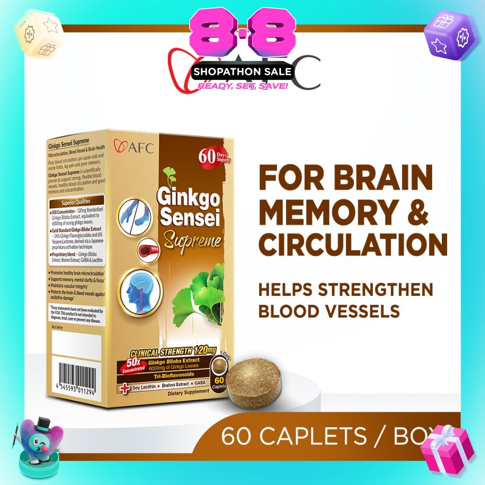 Ginkgo Sensei Supreme Ginkgo Biloba caplets (Brain, Focus, Memory, Blood Circulation Support) 60s