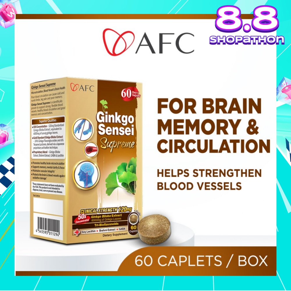 JAPAN Ginkgo Sensei Supreme Dietary Supplement caplets (Ginkgo Biloba Extract for Brain, Focus, Memory, Blood Circulation, Cold Hands & Feet, Body Stiffness) 60s