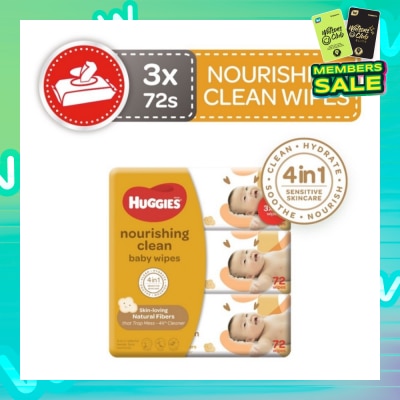 HUGGIES Nourishing Clean Baby Wipes 3 Packs x 72 Wipes