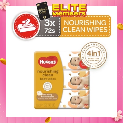 HUGGIES Nourishing Clean Baby Wipes 3 Packs x 72 Wipes