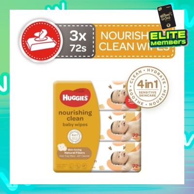 HUGGIES Nourishing Clean Baby Wipes 3 Packs x 72 Wipes