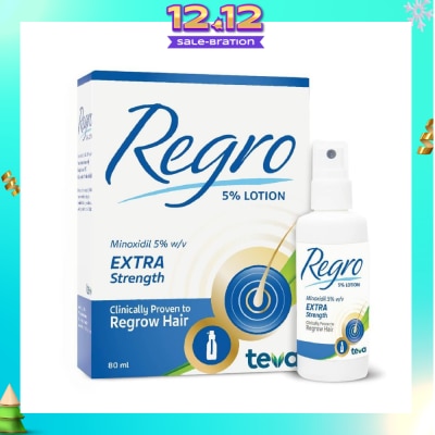 REGRO Topical Minoxidil 5% Hair Solution Extra Strength (Clinically Proven to Regrow Hair) 80ml