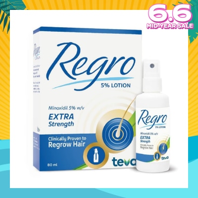 REGRO Topical Minoxidil 5% Hair Solution Extra Strength (Clinically Proven to Regrow Hair) 80ml
