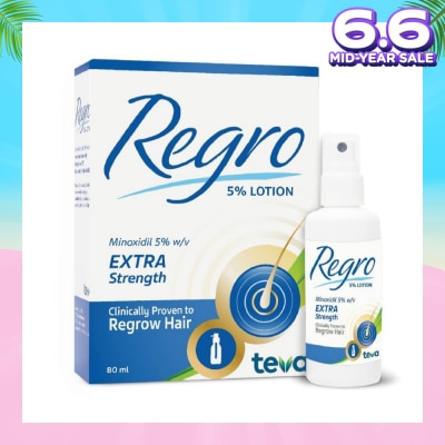 REGRO Topical Minoxidil 5% Hair Solution Extra Strength (Clinically Proven to Regrow Hair) 80ml