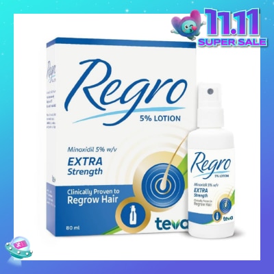 REGRO Topical Minoxidil 5% Hair Solution Extra Strength (Clinically Proven to Regrow Hair) 80ml