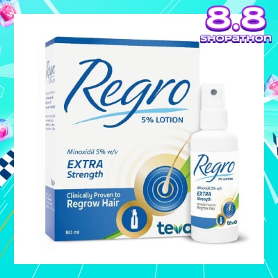 REGRO Topical Minoxidil 5% Hair Solution Extra Strength (Clinically Proven to Regrow Hair) 80ml