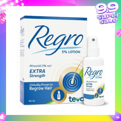 REGRO Topical Minoxidil 5% Hair Solution Extra Strength (Clinically Proven to Regrow Hair) 80ml
