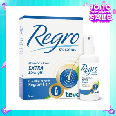 REGRO Topical Minoxidil 5% Hair Solution Extra Strength (Clinically Proven to Regrow Hair) 80ml