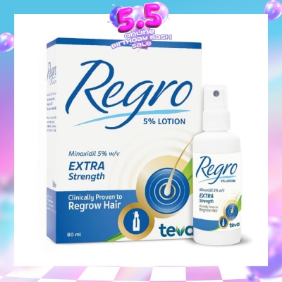 REGRO - Topical Minoxidil 5% Hair Solution Extra Strength (Clinically Proven to Regrow Hair) 80ml