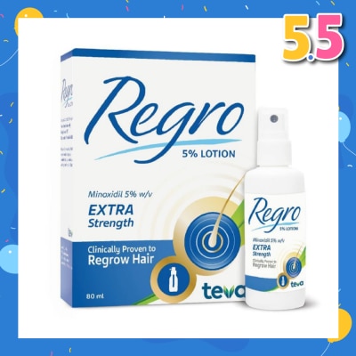 REGRO Topical Minoxidil 5% Hair Solution Extra Strength (Clinically Proven to Regrow Hair) 80ml