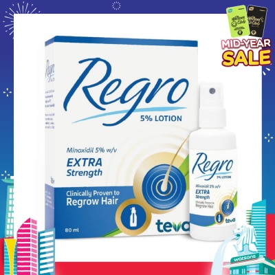 REGRO Topical Minoxidil 5% Hair Solution Extra Strength (Clinically Proven to Regrow Hair) 80ml