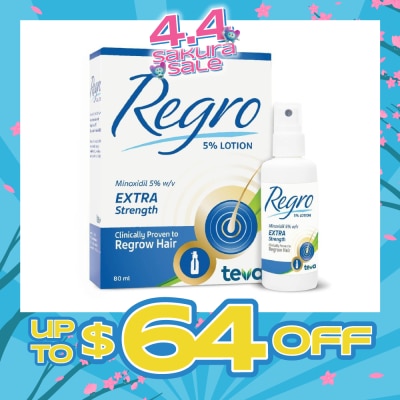 REGRO - Topical Minoxidil 5% Hair Solution Extra Strength (Clinically Proven to Regrow Hair) 80ml