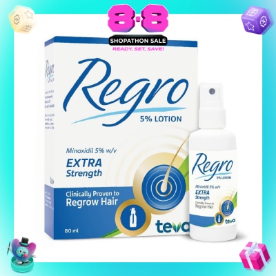 REGRO - Topical Minoxidil 5% Hair Solution Extra Strength (Clinically Proven to Regrow Hair) 80ml