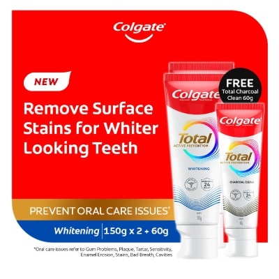 COLGATE Total Professional Whitening Toothpaste 150gx2 Value Pack + Free Total 60g Toothpaste