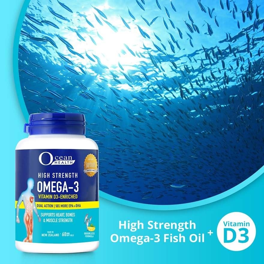 High Strength Omega-3 Vitamin D3-Enriched Softgel (For Heart, Bones & Muscle Strength + Odourless + Mini Odourless Soft Gel + Halal) 60s