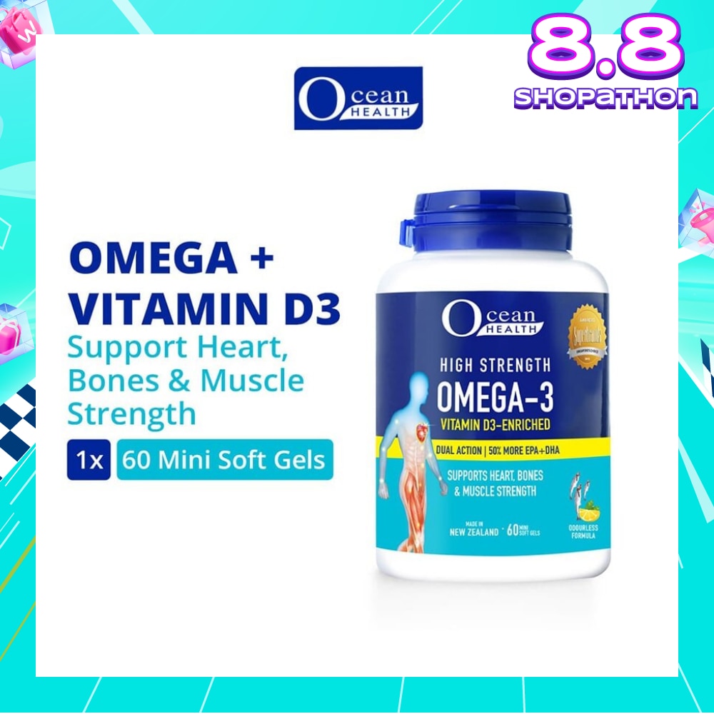 High Strength Omega-3 Vitamin D3-Enriched Softgel (For Heart, Bones & Muscle Strength + Odourless + Mini Odourless Soft Gel + Halal) 60s