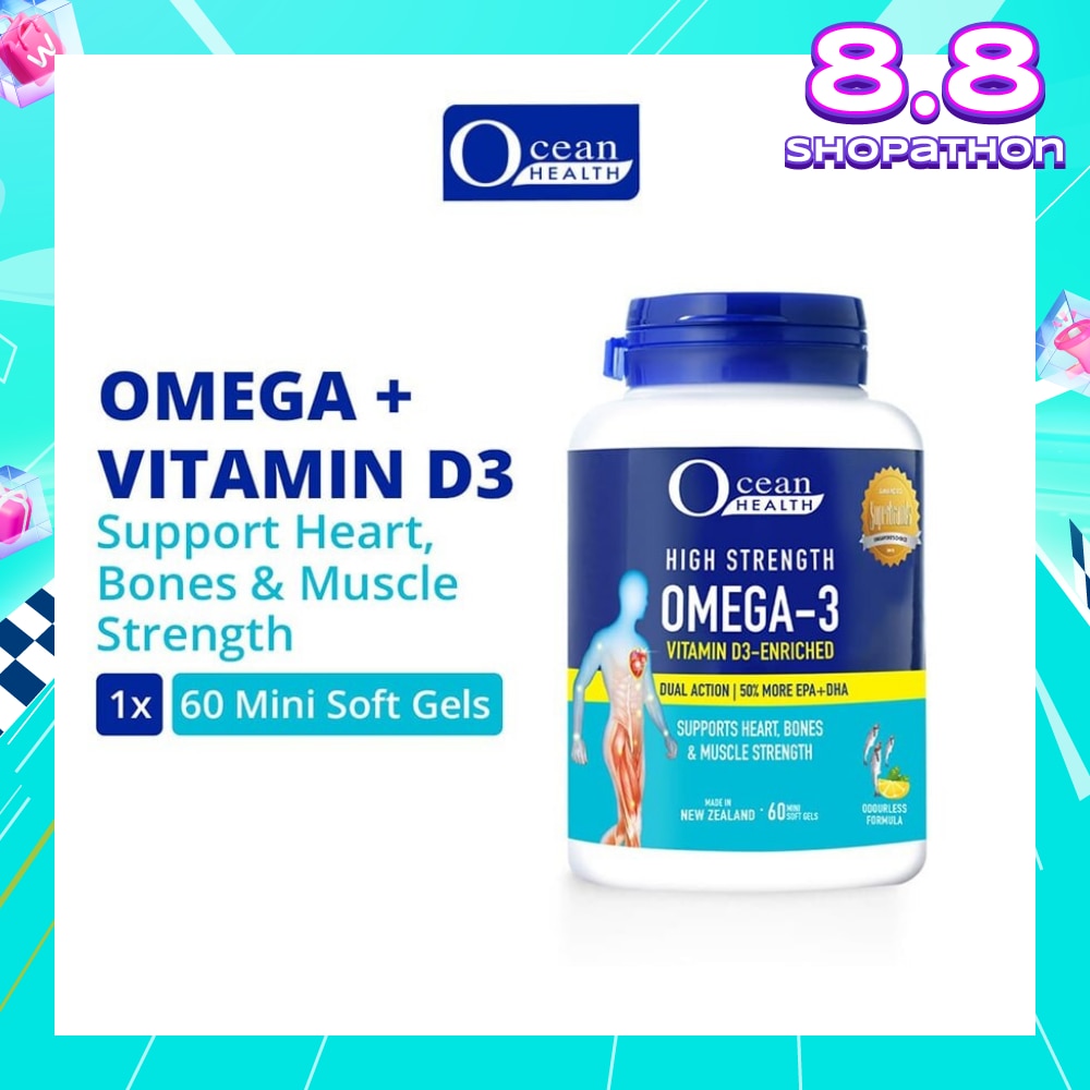 High Strength Omega-3 Vitamin D3-Enriched Softgel (For Heart, Bones & Muscle Strength + Odourless + Mini Odourless Soft Gel + Halal) 60s