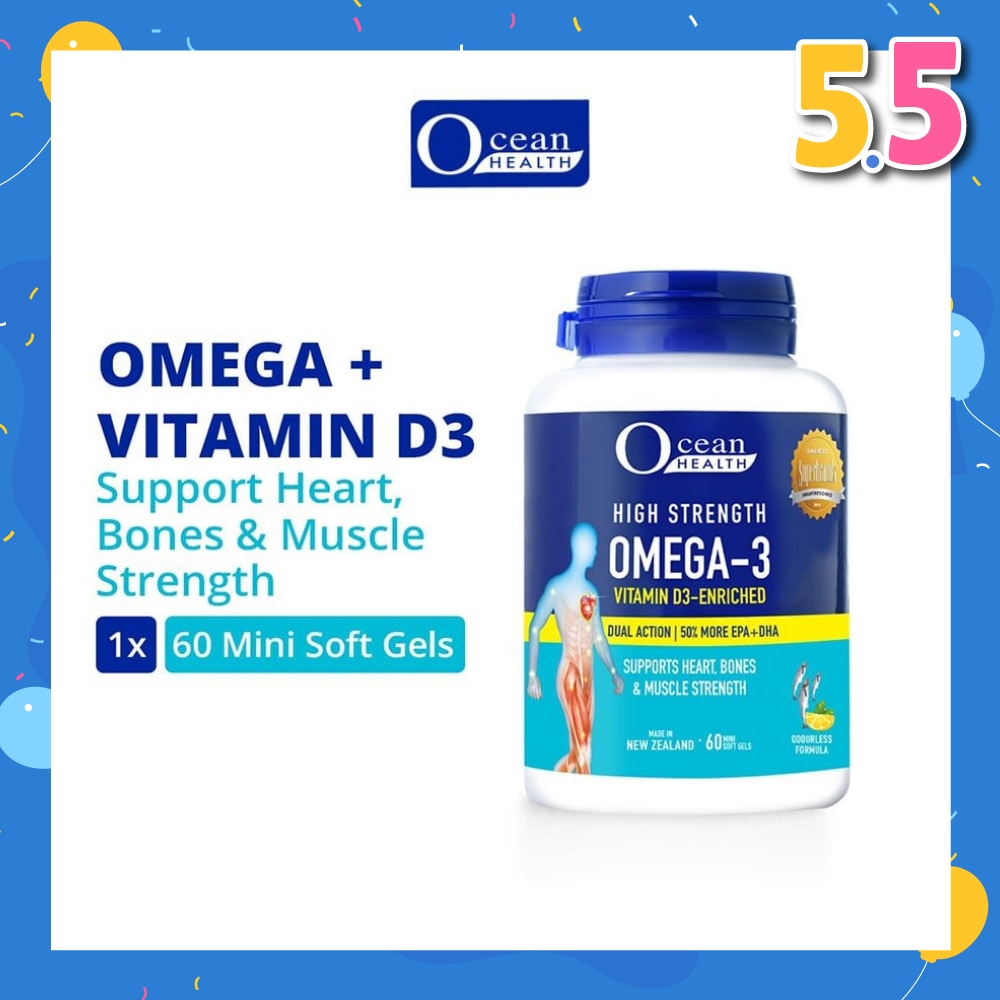 High Strength Omega-3 Vitamin D3-Enriched Softgel (For Heart, Bones & Muscle Strength + Odourless + Mini Odourless Soft Gel + Halal) 60s