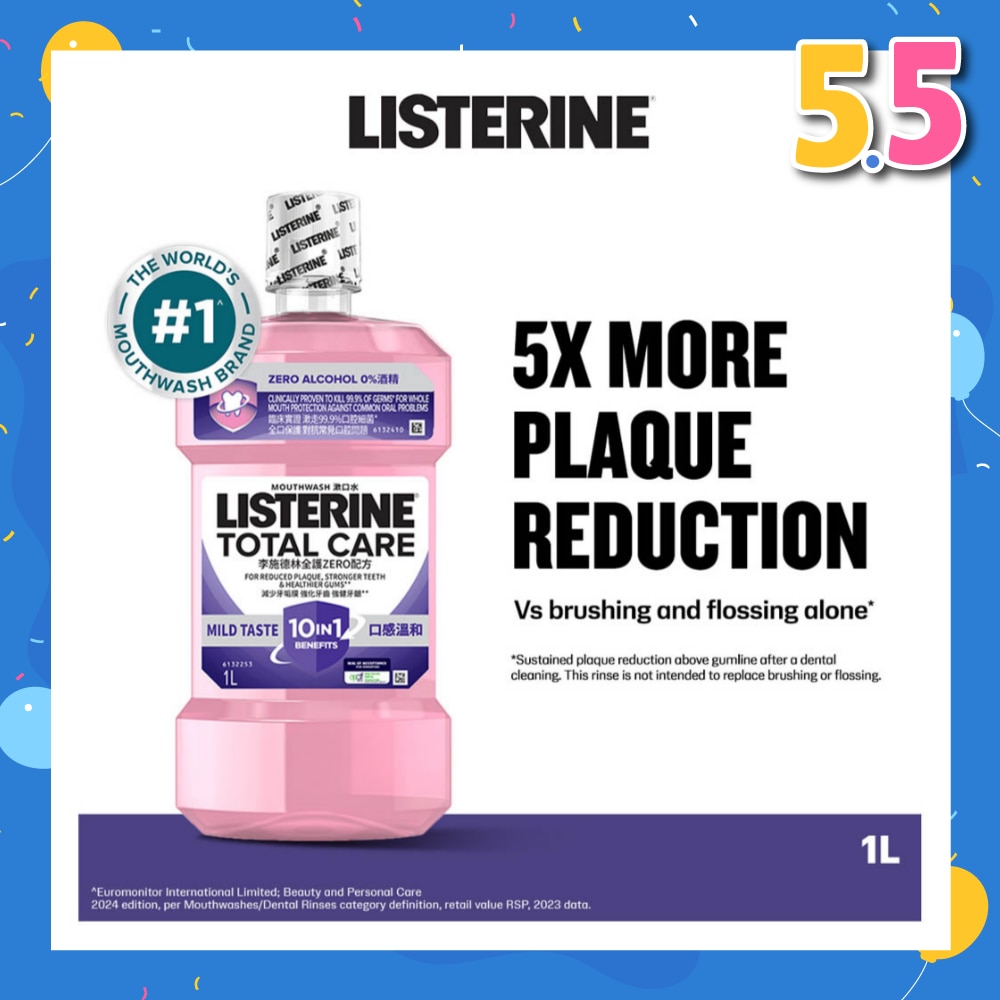 Listerine Total Care Zero Mouthwash Non Alcohol With 6-In-1 Benefits 1000ml