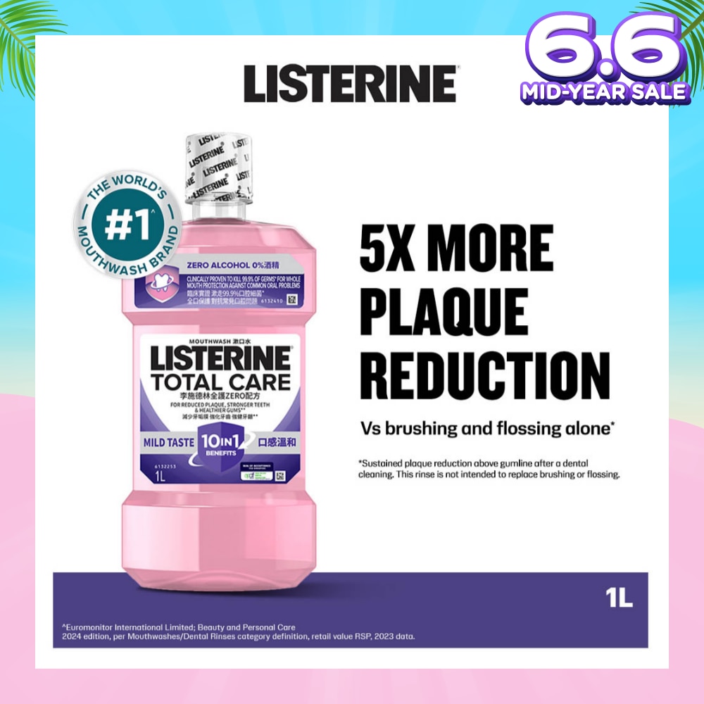 Listerine Total Care Zero Mouthwash Non Alcohol With 6-In-1 Benefits 1000ml