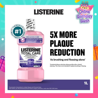 LISTERINE Listerine Total Care Zero Mouthwash Non Alcohol With 6-In-1 Benefits 1000ml