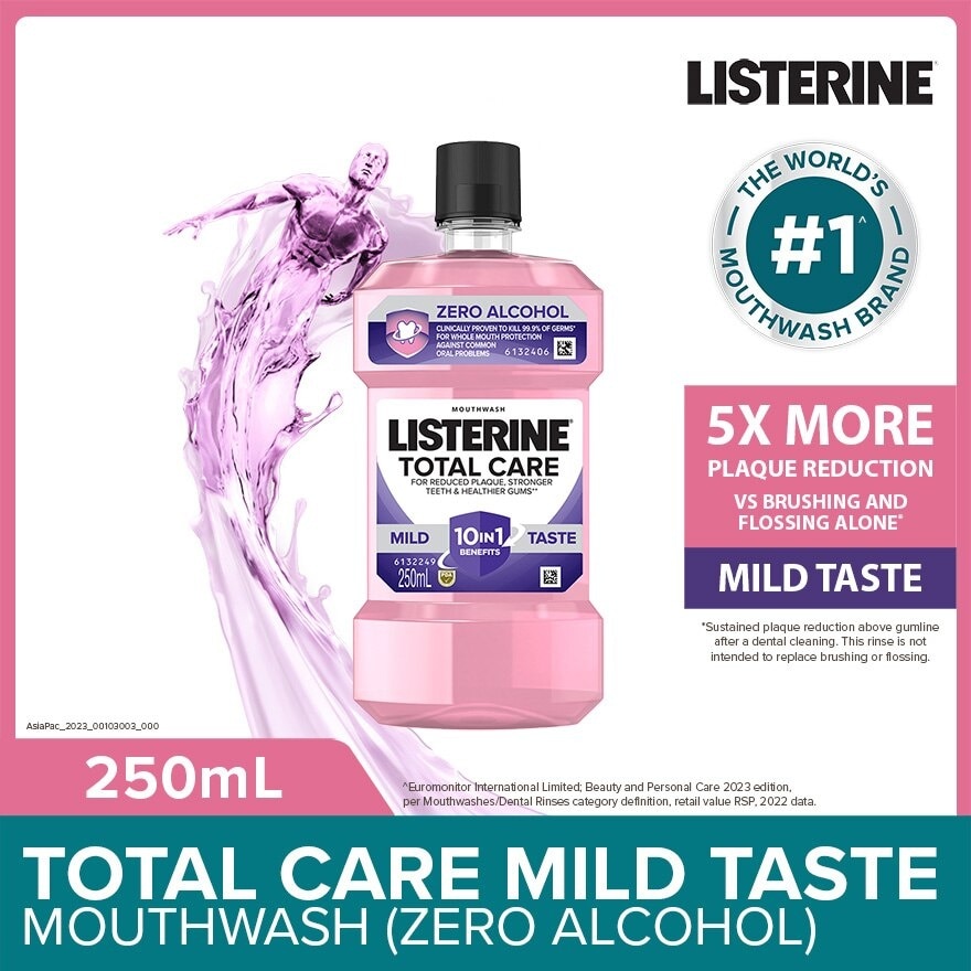 Total Care Zero Mouthwash Non Alcohol With 6-In-1 Benefits (Reduce Plaque Freshen Breath And Help Keep Teeth Naturally White for 12Hr Protection)250ml