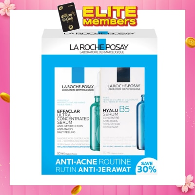 LA ROCHE-POSAY Anti-Acne & Repair Serum Set (Effaclar Ultra Concentrated Serum 30ml + Hyalu B5 Serum 30ml) 1s