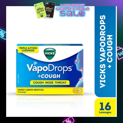 VICKS Vapodrops + Cough Honey Lemon Menthol Lozenges (Relieve Cough, Clear Blocked Nose And Soothe Sore Throat) 16s