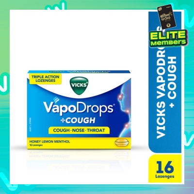 VICKS Vapodrops + Cough Honey Lemon Menthol Lozenges (Relieve Cough, Clear Blocked Nose And Soothe Sore Throat) 16s