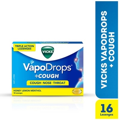 VICKS Vapodrops + Cough Honey Lemon Menthol Lozenges (Relieve Cough, Clear Blocked Nose And Soothe Sore Throat) 16s