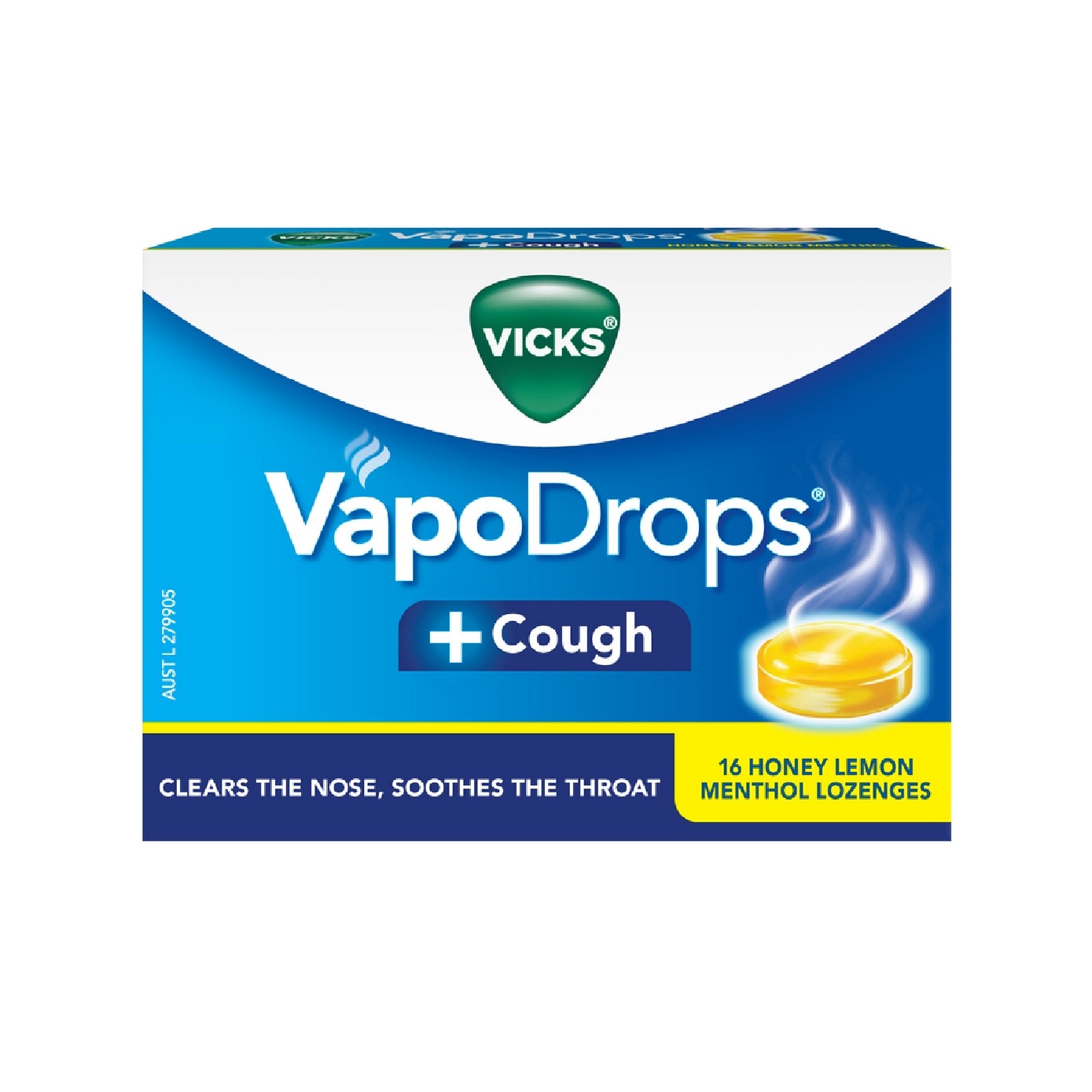 Vapodrops + Cough Honey Lemon Menthol Lozenges (Relieve Cough, Clear Blocked Nose And Soothe Sore Throat) 16s