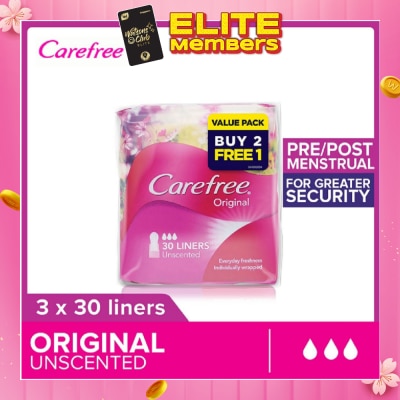 CAREFREE Original Unscented Panty Liners Triple Packset 30s x 3