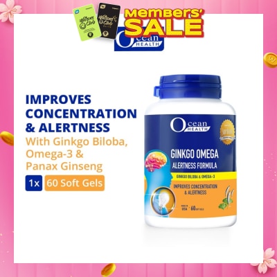 OCEAN HEALTH Ginkgo Omega Alertness Formula Softgel (Improves Concentration & Alertness + With Ginkgo Biloba, Ginseng & Omega-3 DHA) 60s