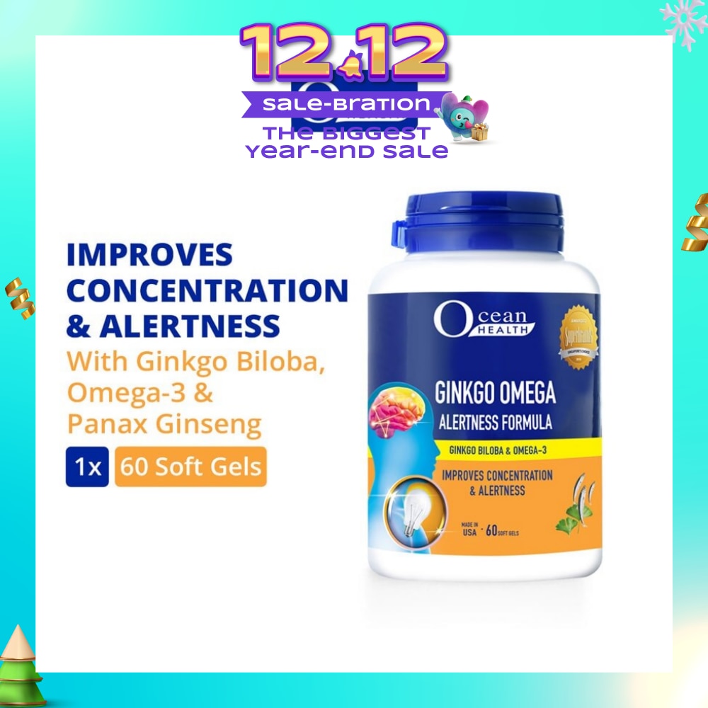 Ginkgo Omega Alertness Formula Softgel (Improves Concentration & Alertness + With Ginkgo Biloba, Ginseng & Omega-3 DHA) 60s