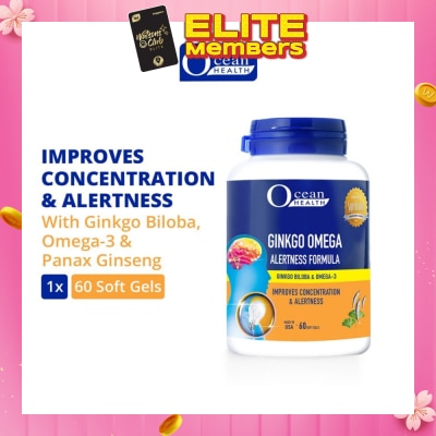 OCEAN HEALTH Ginkgo Omega Alertness Formula Softgel (Improves Concentration & Alertness + With Ginkgo Biloba, Ginseng & Omega-3 DHA) 60s