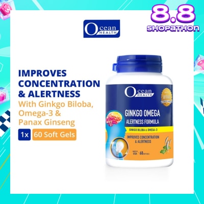 OCEAN HEALTH Ginkgo Omega Alertness Formula Softgel (Improves Concentration & Alertness + With Ginkgo Biloba, Ginseng & Omega-3 DHA) 60s