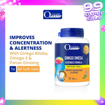 OCEAN HEALTH Ginkgo Omega Alertness Formula Softgel (Improves Concentration & Alertness + With Ginkgo Biloba, Ginseng & Omega-3 DHA) 60s
