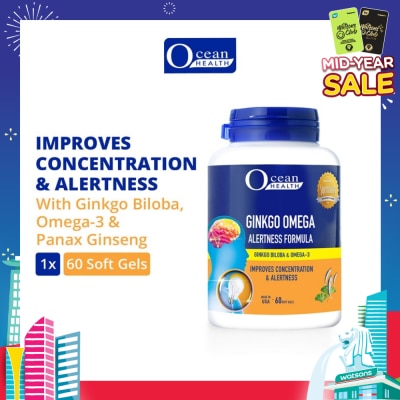 OCEAN HEALTH Ginkgo Omega Alertness Formula Softgel (Improves Concentration & Alertness + With Ginkgo Biloba, Ginseng & Omega-3 DHA) 60s