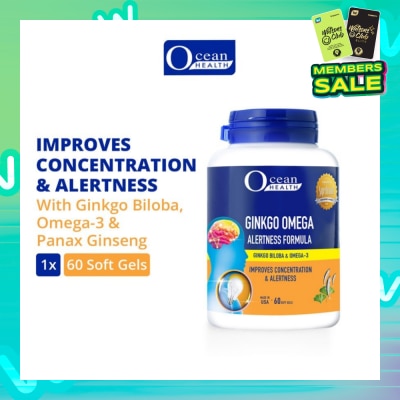 OCEAN HEALTH Ginkgo Omega Alertness Formula Softgel (Improves Concentration & Alertness + With Ginkgo Biloba, Ginseng & Omega-3 DHA) 60s