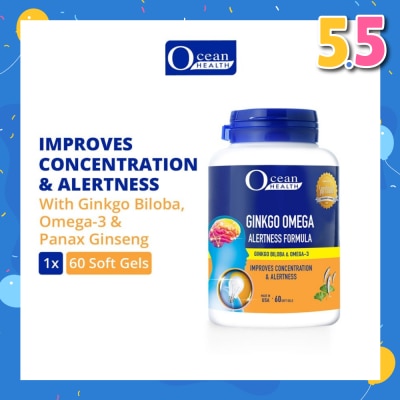 OCEAN HEALTH Ginkgo Omega Alertness Formula Softgel (Improves Concentration & Alertness + With Ginkgo Biloba, Ginseng & Omega-3 DHA) 60s