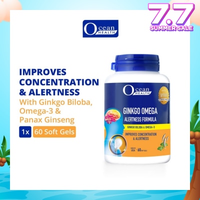 OCEAN HEALTH Ginkgo Omega Alertness Formula Softgel (Improves Concentration & Alertness + With Ginkgo Biloba, Ginseng & Omega-3 DHA) 60s